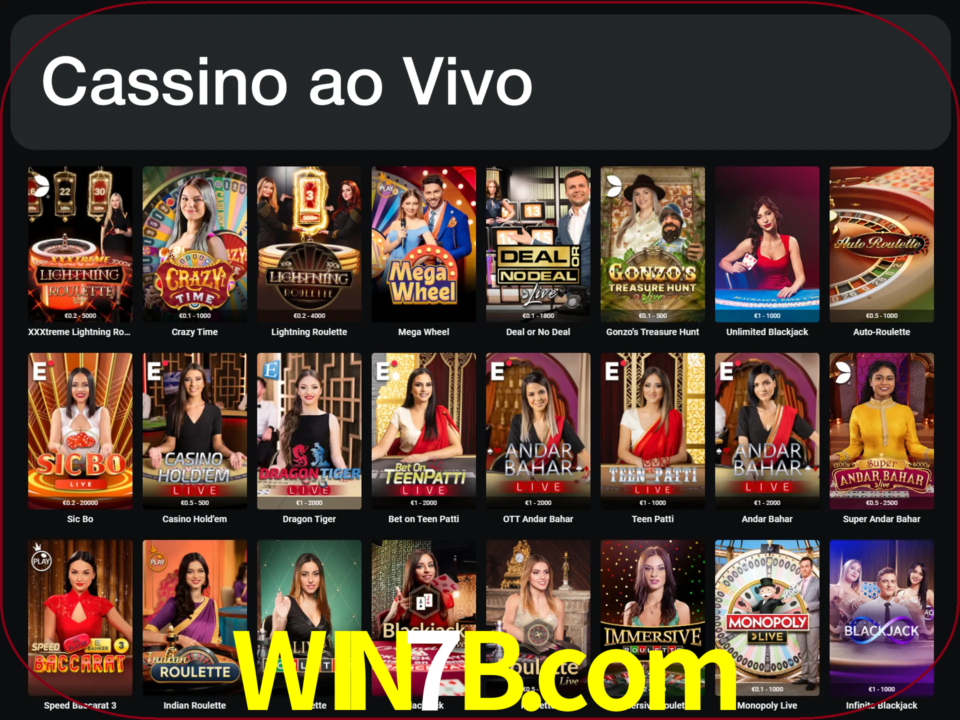 Jogue jogos de cassino com um verdadeiro dealer.